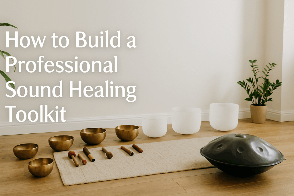 Sound healing instruments toolkit setup in a modern studio