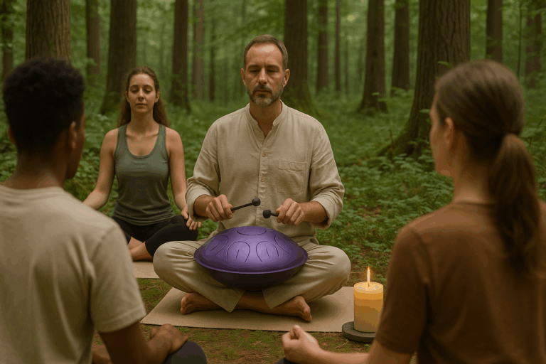 guided meditation with handpan in nature