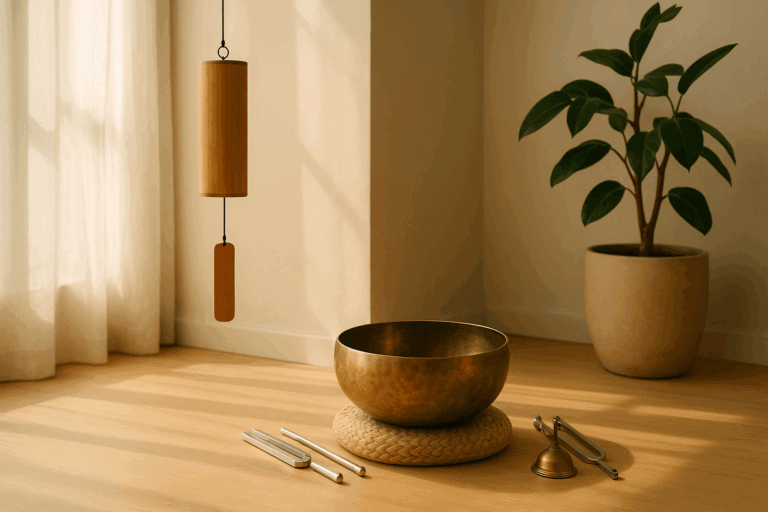 Singing bowl and wind chime combination for sound healing